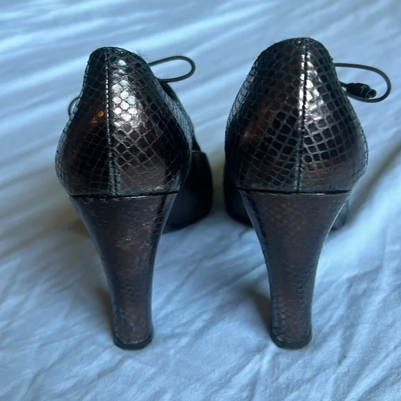 Vintage Stuart Weitzmqn Embossed Leather Snake Bronze Oxford 6 GUC - Picture 7 of 9